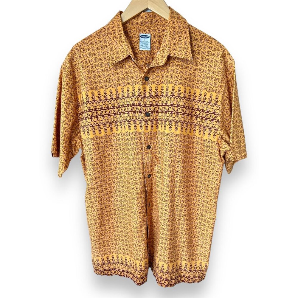 Old Navy Orange Funky Print Button Down Casual Shirt